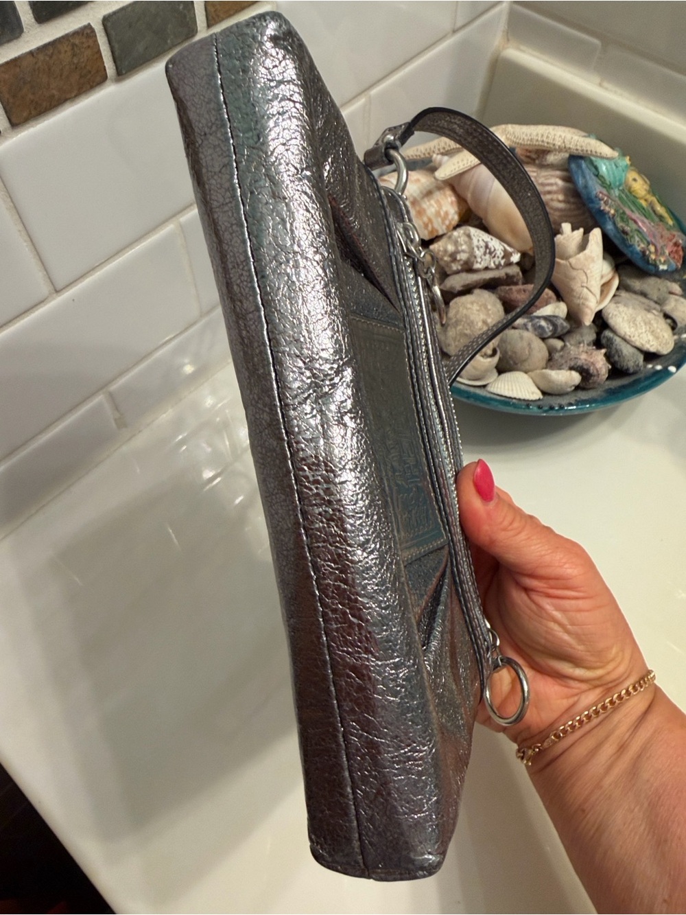 Coach Poppy Metallic Pewter Wristlet with Silver Hardware - Picture 7 of 7